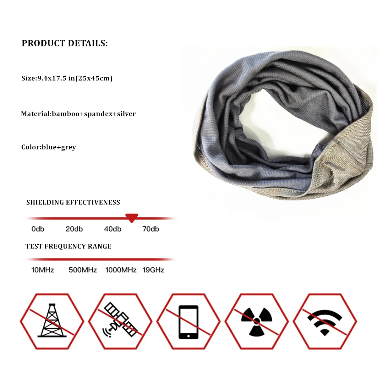 EMF Protection Bamboo Hood Gaiter with Silver Thread Anti-Radiation - Head Scarf