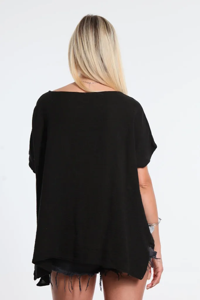 Finola Mixed Media Seam Notch Top (BSS191)