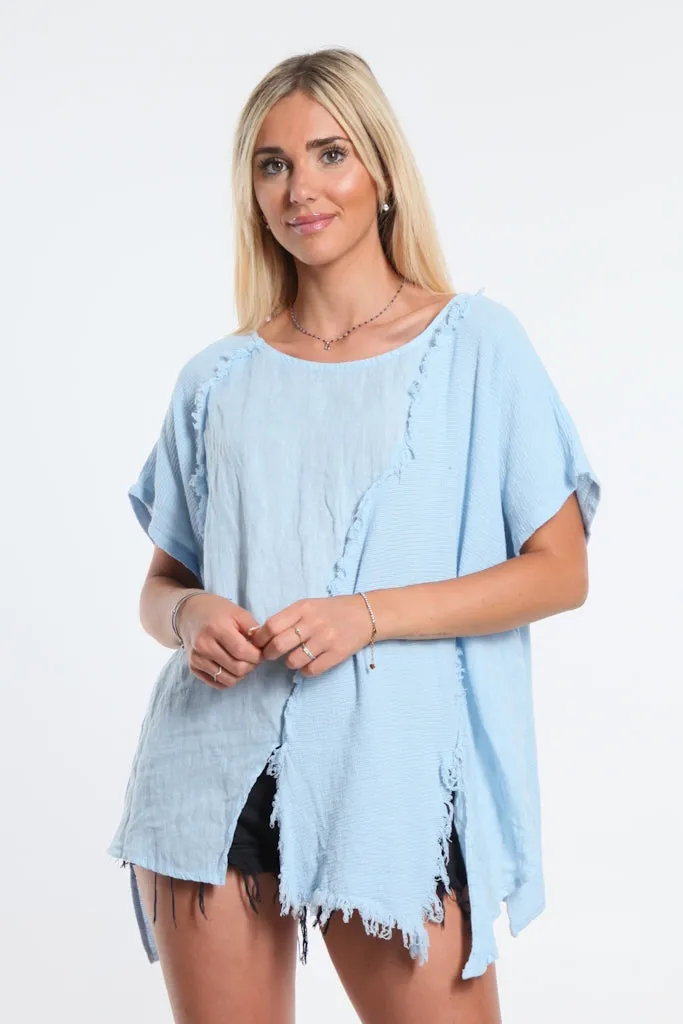 Finola Mixed Media Seam Notch Top (BSS191)