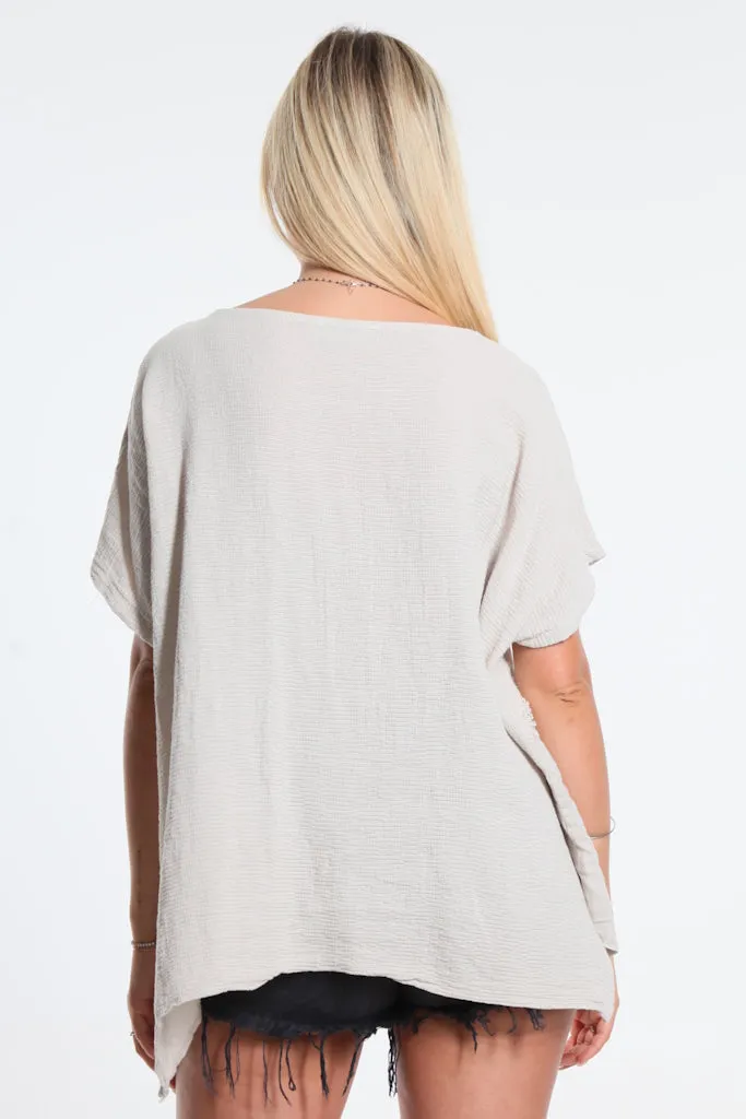 Finola Mixed Media Seam Notch Top (BSS191)