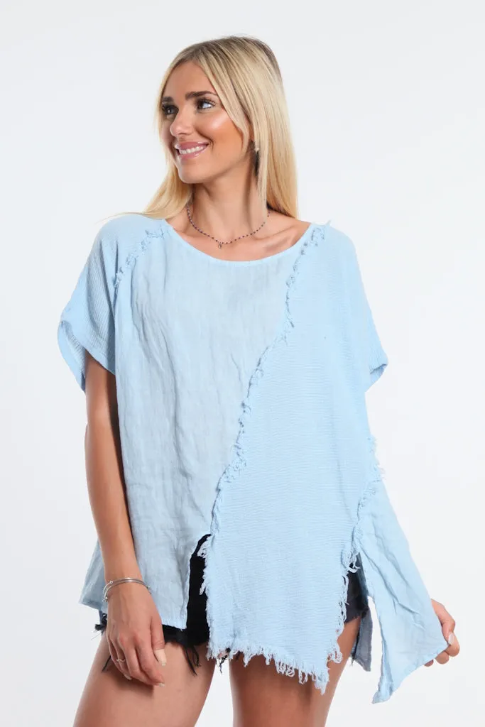 Finola Mixed Media Seam Notch Top (BSS191)