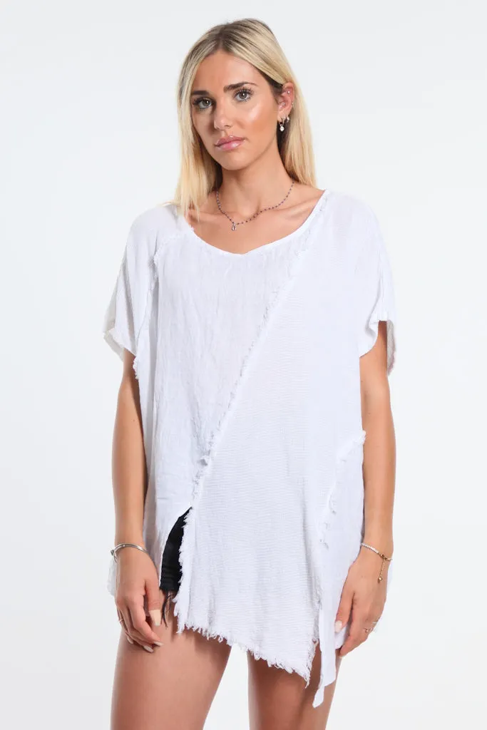 Finola Mixed Media Seam Notch Top (BSS191)