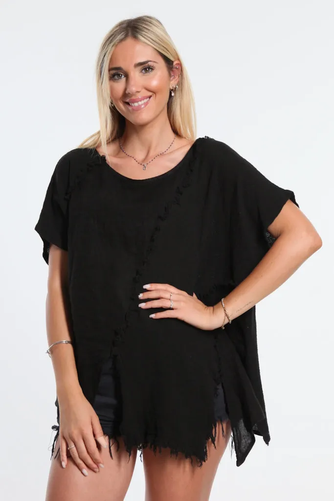 Finola Mixed Media Seam Notch Top (BSS191)