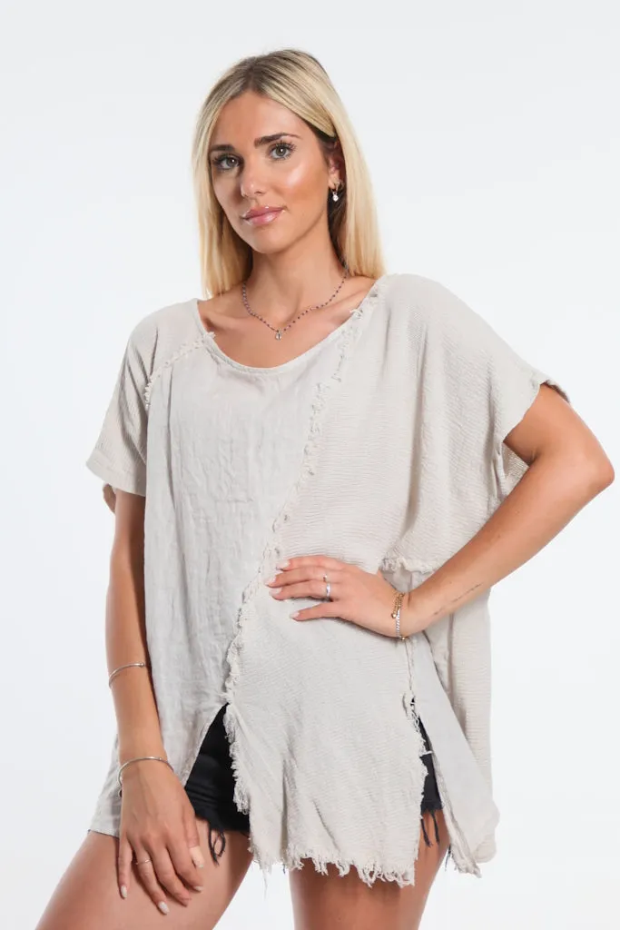 Finola Mixed Media Seam Notch Top (BSS191)