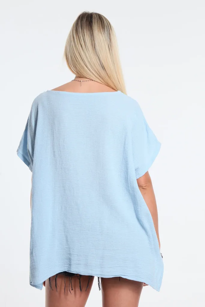 Finola Mixed Media Seam Notch Top (BSS191)