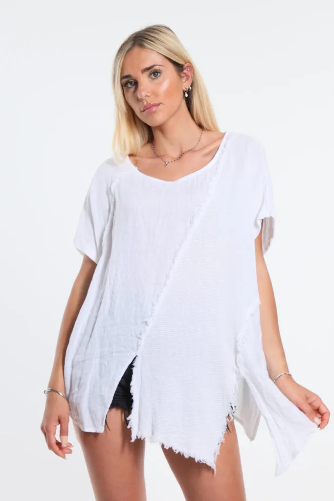 Finola Mixed Media Seam Notch Top (BSS191)