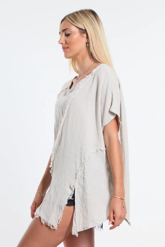 Finola Mixed Media Seam Notch Top (BSS191)