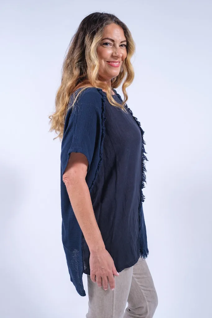 Finola Mixed Media Seam Notch Top (BSS191)