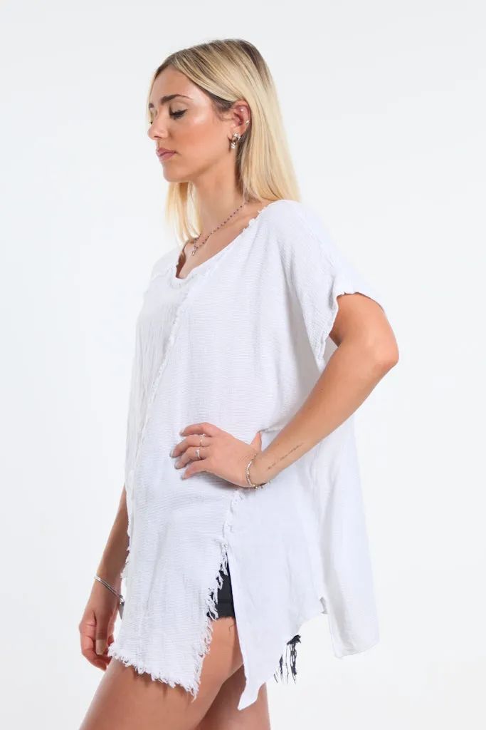 Finola Mixed Media Seam Notch Top (BSS191)