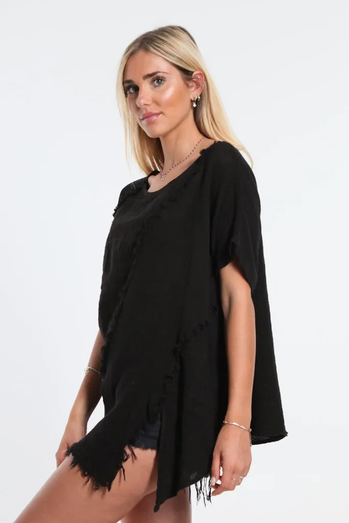 Finola Mixed Media Seam Notch Top (BSS191)