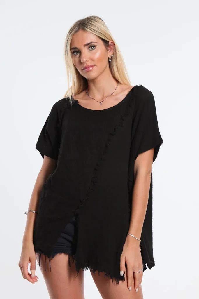 Finola Mixed Media Seam Notch Top (BSS191)
