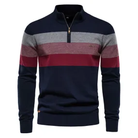 Men Classic Versatile Colorblock Henley Half-Zip Pullover Sweater Coat