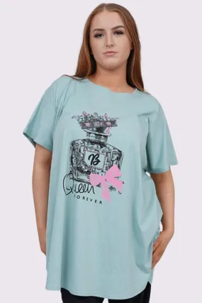 Perfume Queen Forever Print Side Slit Cotton Top