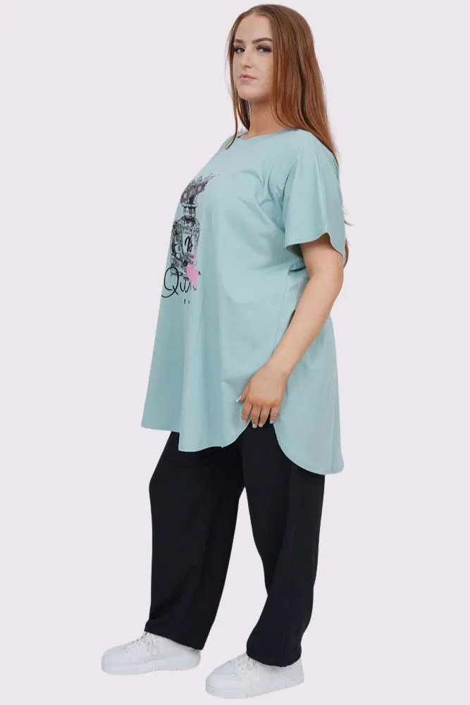 Perfume Queen Forever Print Side Slit Cotton Top