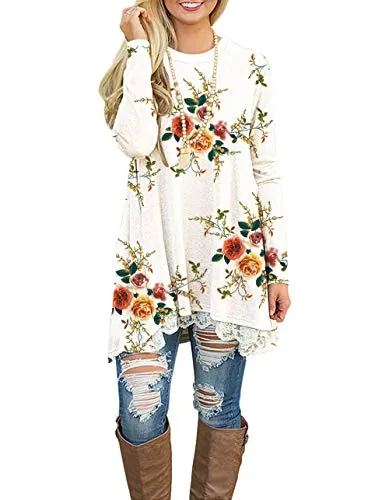 Texas Blossoms Floral White Lace Tunic Top