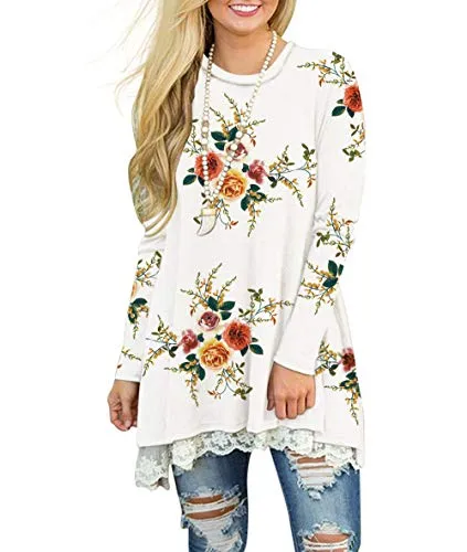 Texas Blossoms Floral White Lace Tunic Top