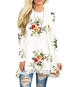 Texas Blossoms Floral White Lace Tunic Top
