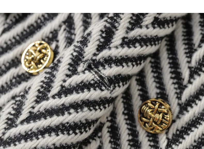 Winter wool tweed black and white herringbone  long coat - Cassie