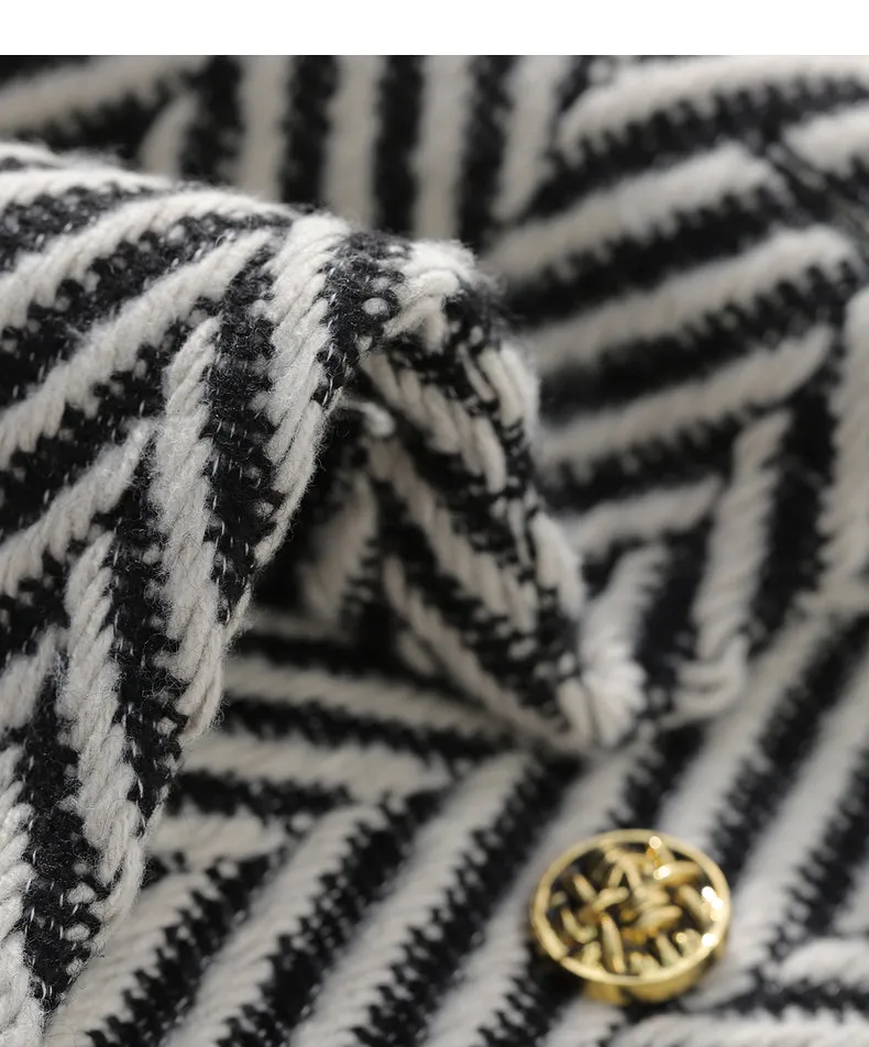 Winter wool tweed black and white herringbone  long coat - Cassie