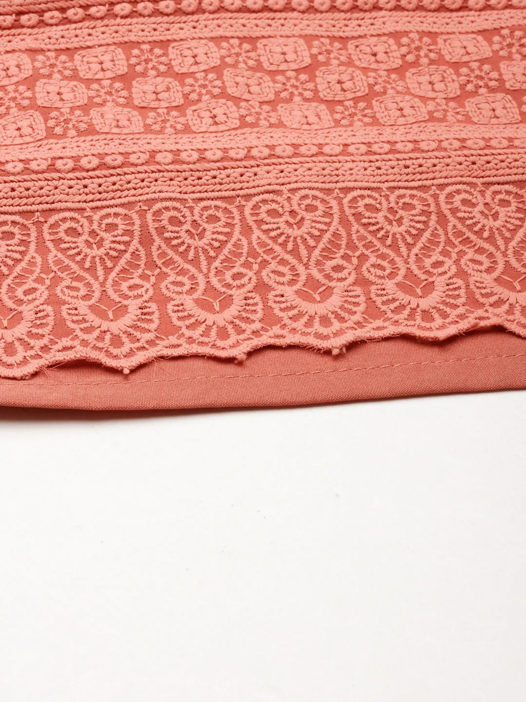 Women Peach Embellished Straight Kurta