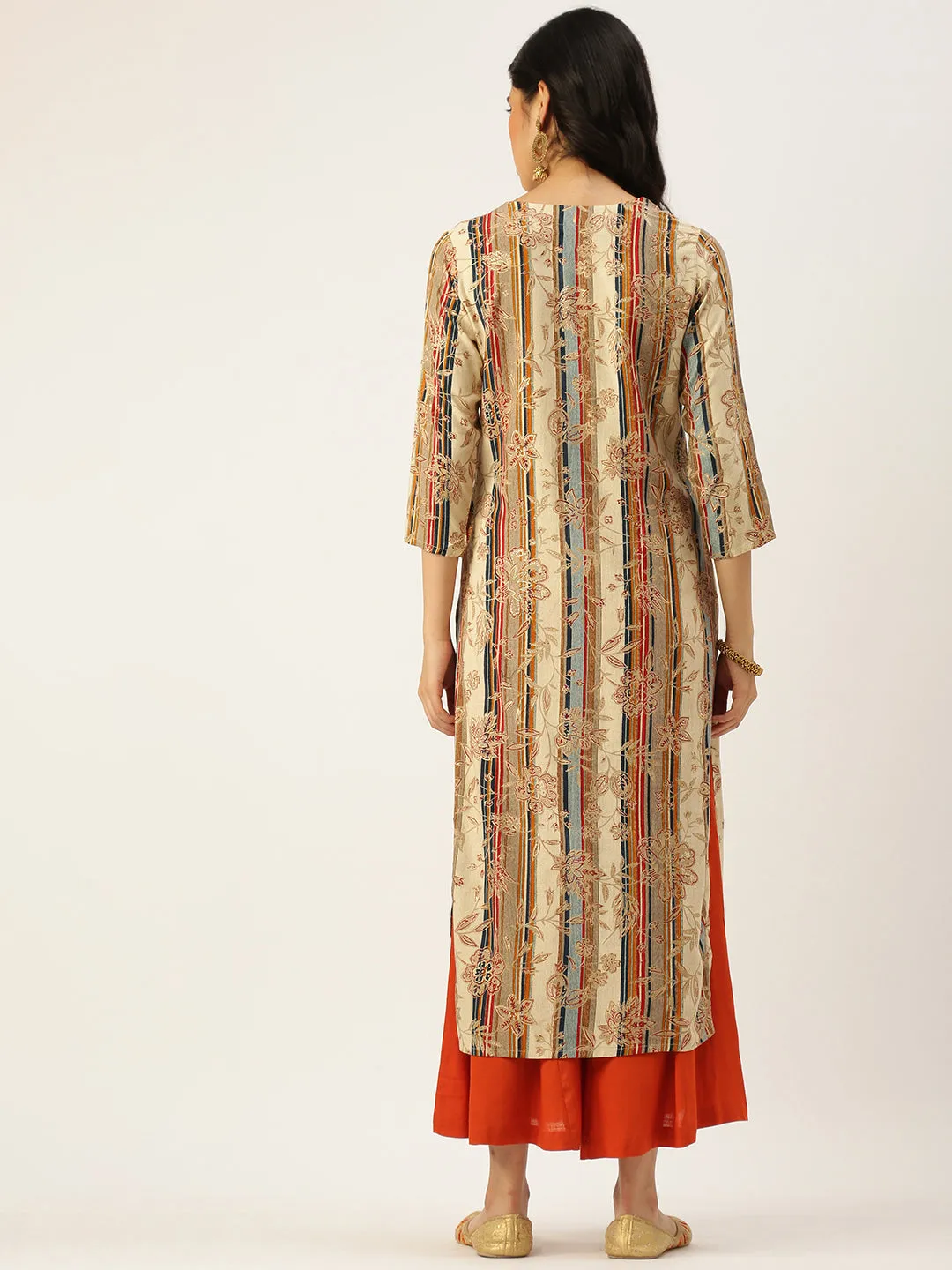 Women's Beige Printed Straight Kurtas